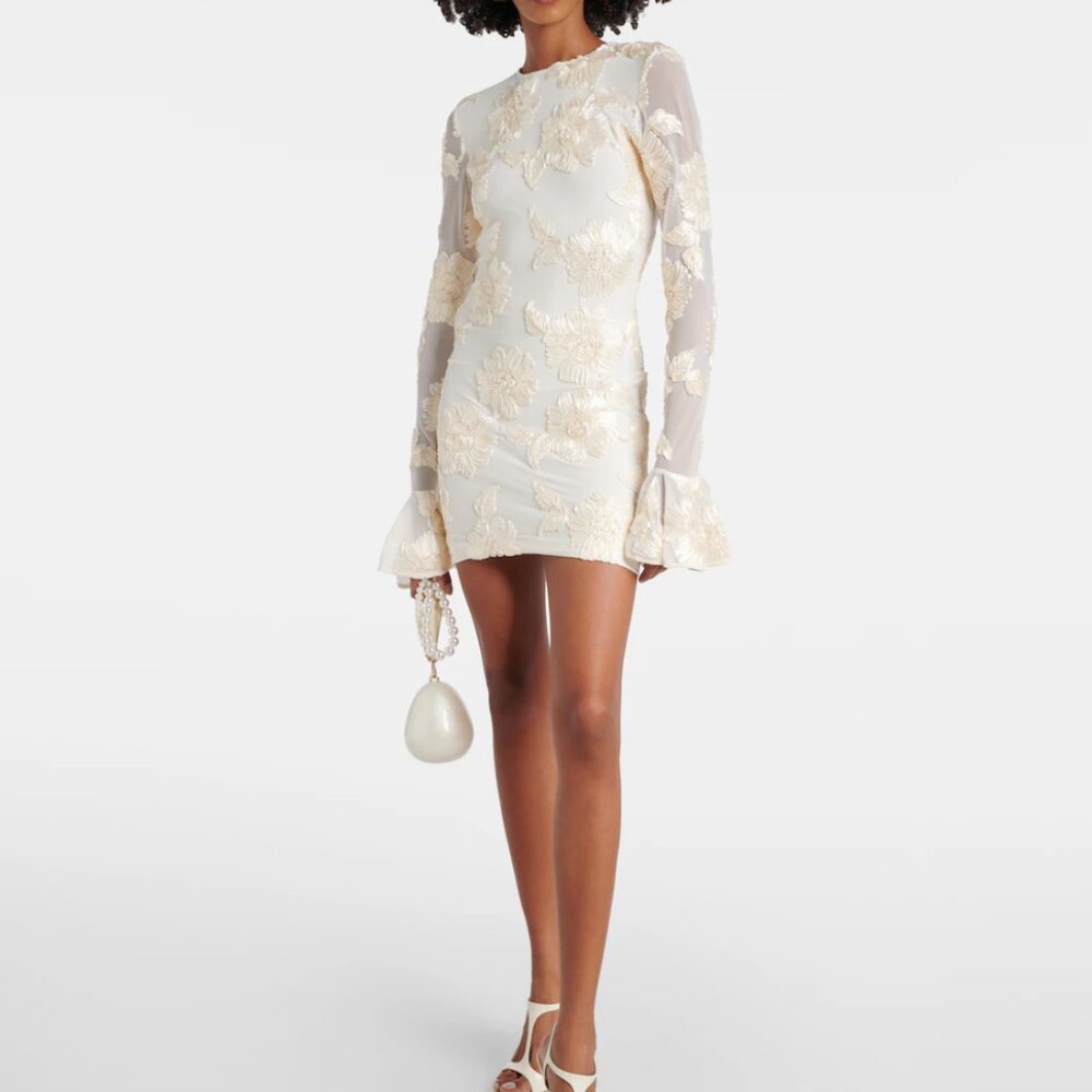 Rotate Birger Christensen Floral Bridal Mini Dress w/ Back Cut-Out - Size 8/10